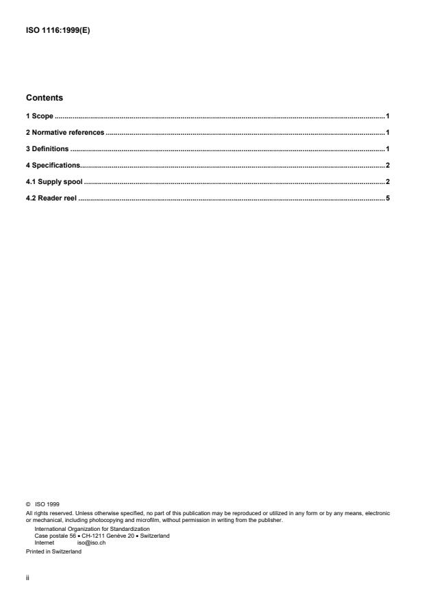 ISO 1116:1999 ISO 1116:1999 - Micrographics -- 16 mm and 35 mm microfilm spools and reels -- Specifications - Page 2 preview