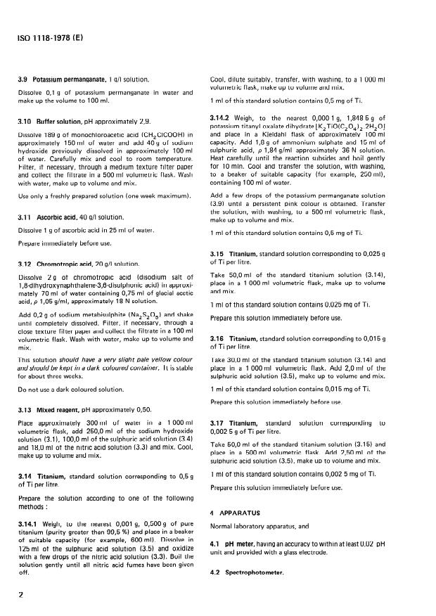 ISO 1118:1978 ISO 1118:1978 - Aluminium and aluminium alloys -- Determination of titanium -- Spectrophotometric chromotropic acid method - Page 4 preview