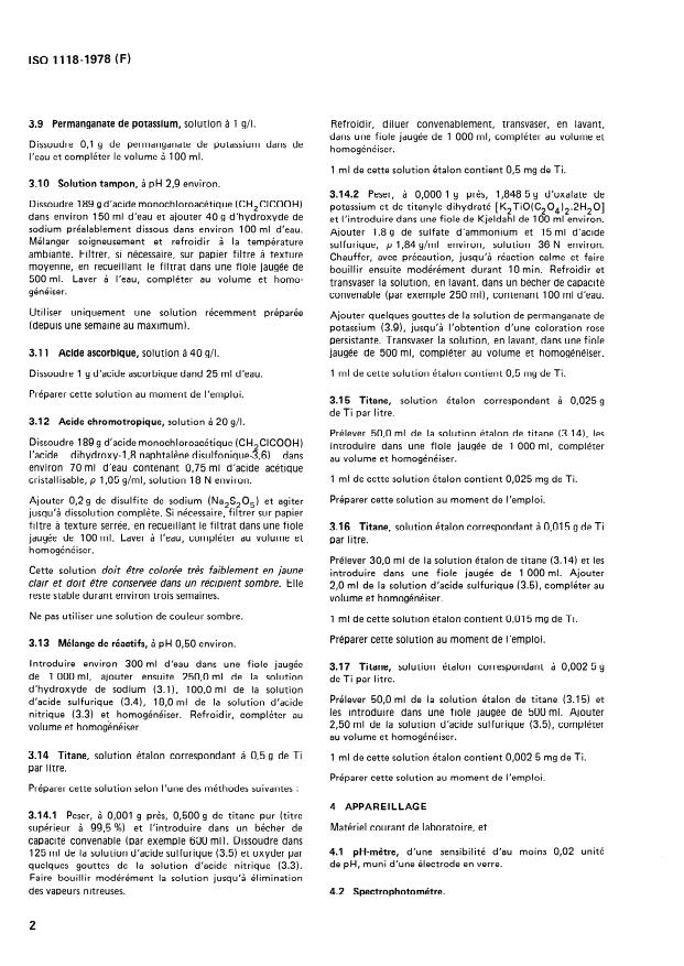 ISO 1118:1978 ISO 1118:1978 - Aluminium et alliages d'aluminium —Dosage du titane -- Méthode spectrophotométrique a l'acide chromotropique - Page 4 preview