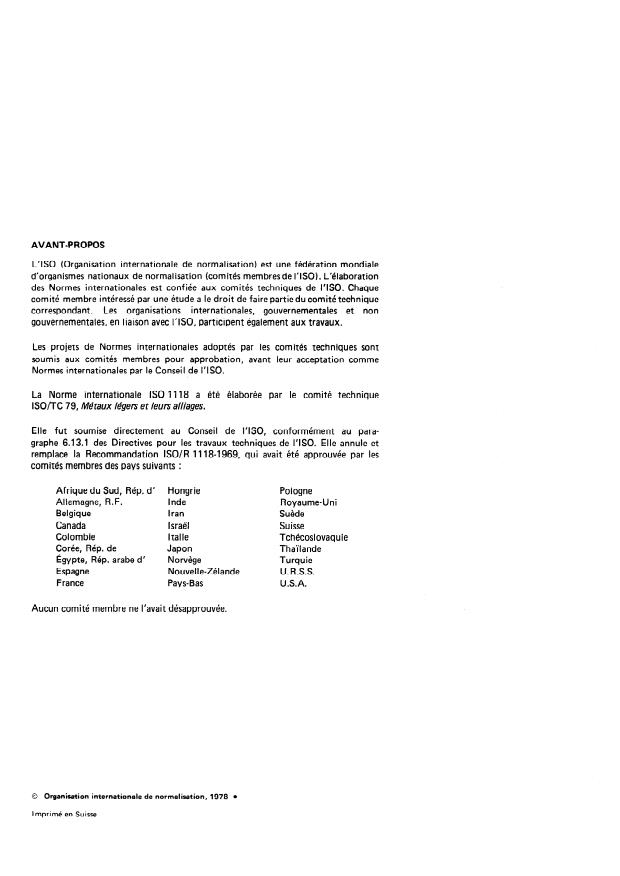 ISO 1118:1978 ISO 1118:1978 - Aluminium et alliages d'aluminium —Dosage du titane -- Méthode spectrophotométrique a l'acide chromotropique - Page 2 preview