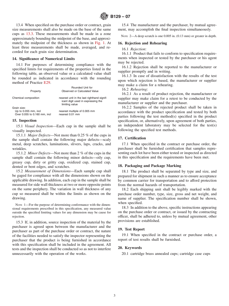 ASTM B129-07 - Standard Specification for Cartridge Brass Cartridge Case Cups