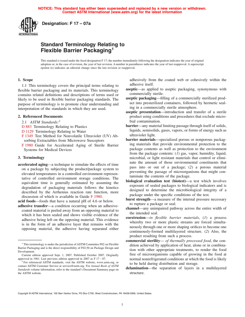 ASTM F17-07a - Standard Terminology Relating to Flexible Barrier Packaging