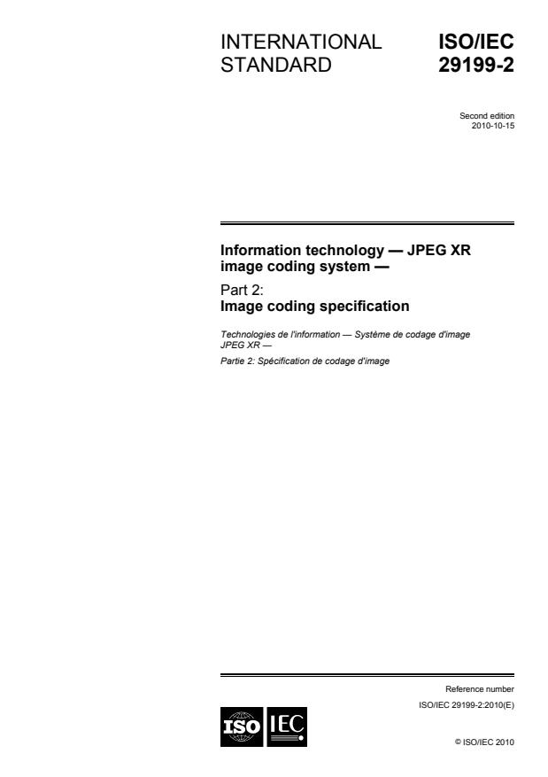 ISO/IEC 29199-2:2010 - Information technology -- JPEG XR image coding system