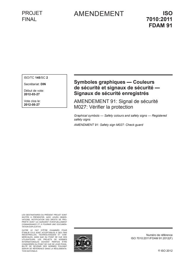 ISO 7010:2011/FDAmd 91 - Signal de sécurité M027: Vérifier la protection
