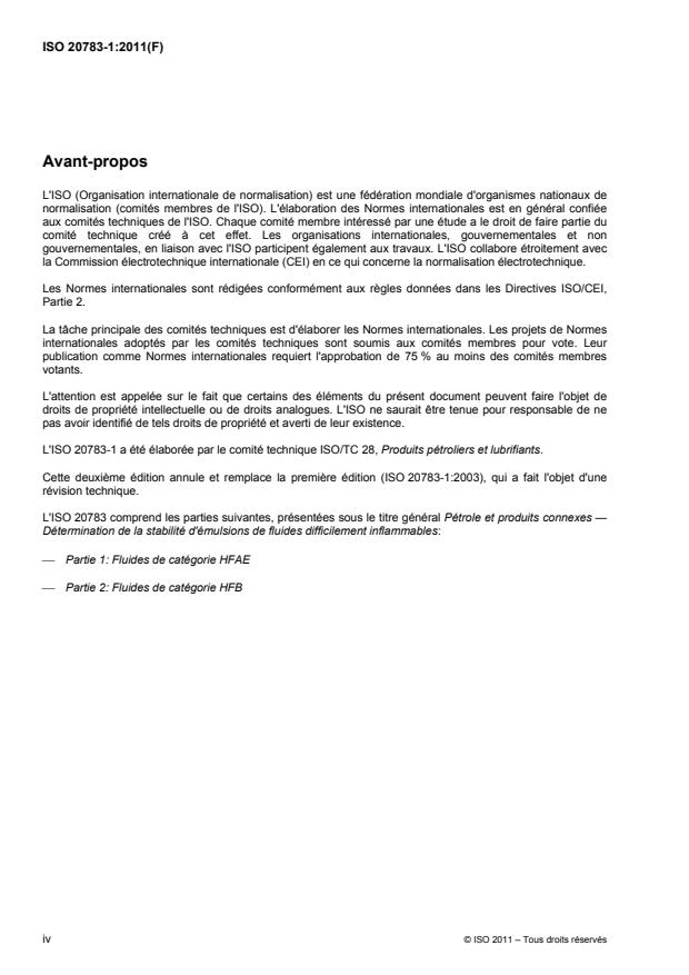 ISO 20783-1:2011 ISO 20783-1:2011 - Pétrole et produits connexes -- Détermination de la stabilité d'émulsions de fluides difficilement inflammables - Page 4 preview