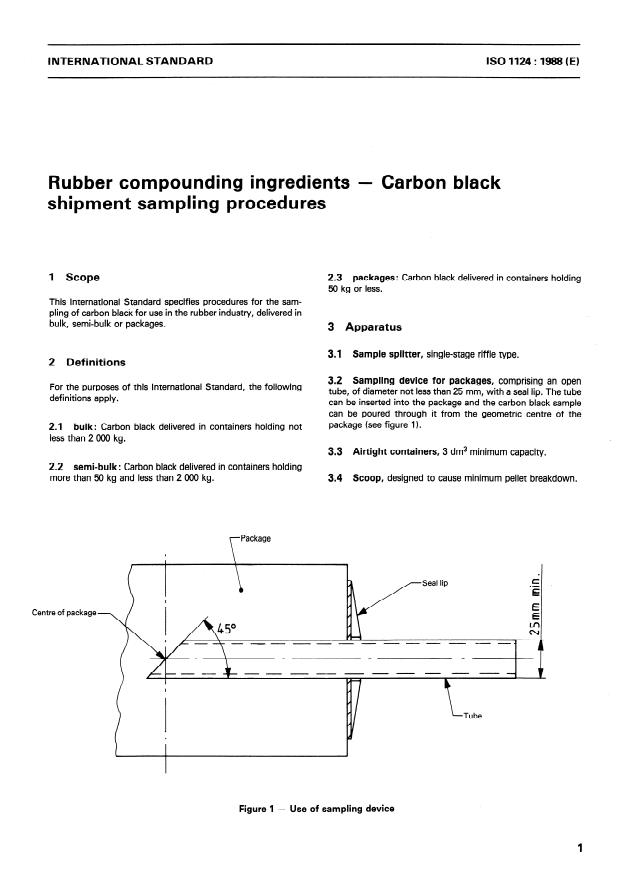 ISO 1124:1988 - Rubber compounding ingredients -- Carbon black shipment sampling procedures