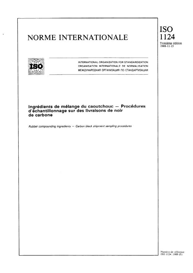 ISO 1124:1988 - Ingrédients de mélange du caoutchouc -- Procédures d'échantillonnage sur des livraisons de noir de carbone