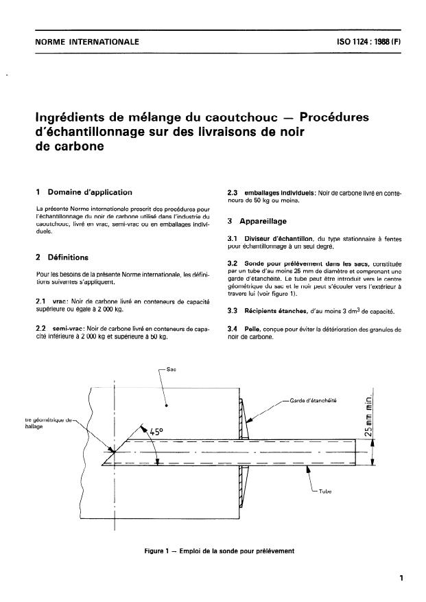 ISO 1124:1988 - Ingrédients de mélange du caoutchouc -- Procédures d'échantillonnage sur des livraisons de noir de carbone