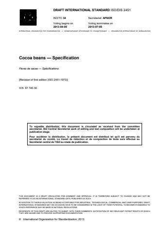 ISO 2451:2014 - Cocoa beans -- Specification