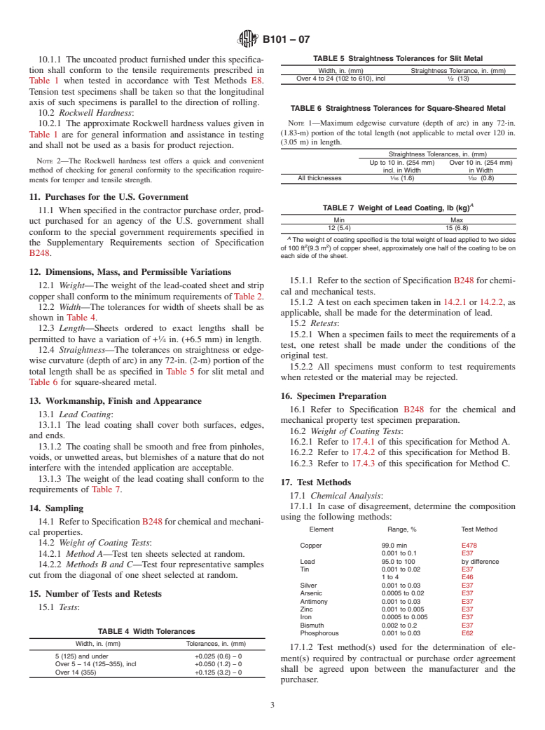 ASTM B101-07 - Standard Specification for Lead-Coated Copper Sheet and Strip for Building Construction