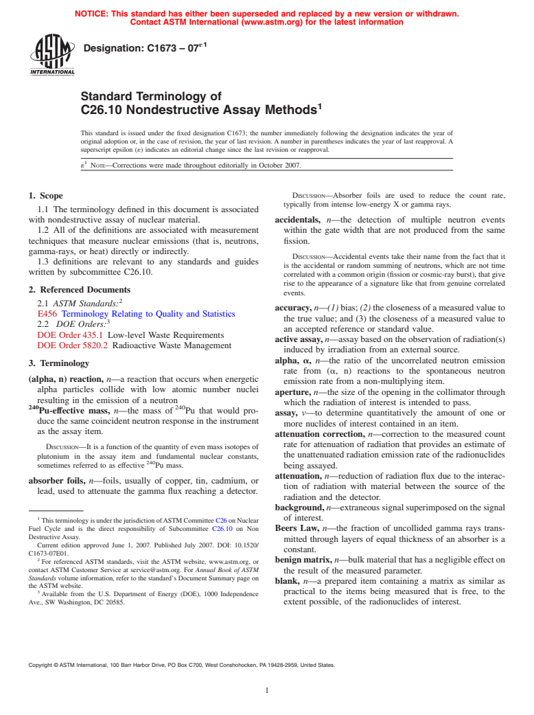 ASTM C1673-07e1 - Standard Terminology of C26.10 Nondestructive Assay Methods