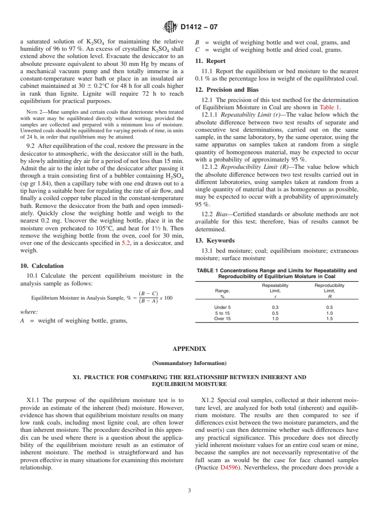 ASTM D1412-07 - Standard Test Method for Equilibrium Moisture of Coal at 96 to 97 Percent Relative Humidity and 30&#176;C