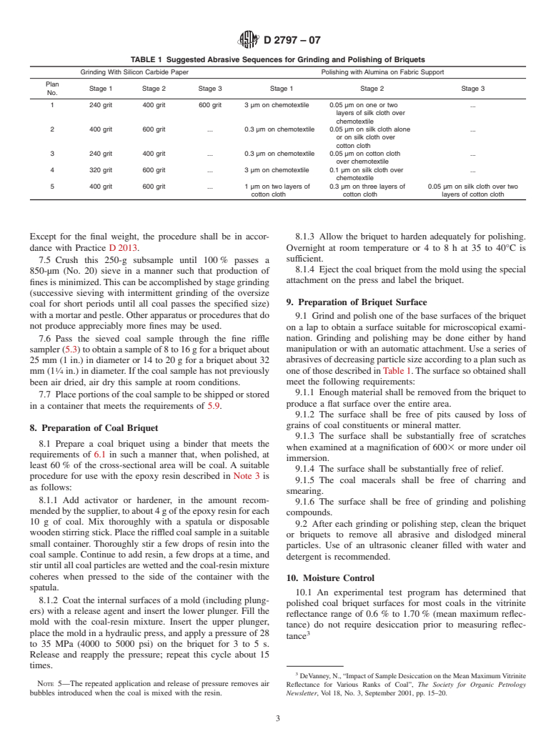 ASTM D2797-07 - Standard Practice for Preparing Coal Samples for Microscopical Analysis by Reflected Light