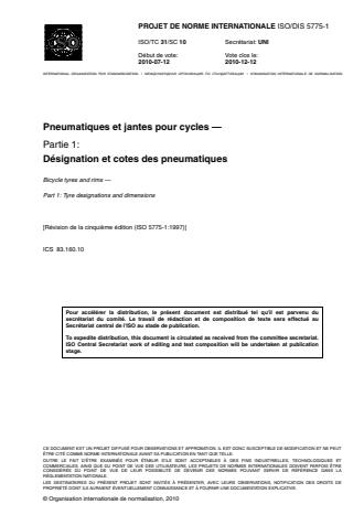 ISO 5775-1:2014 - Pneumatiques et jantes pour cycles