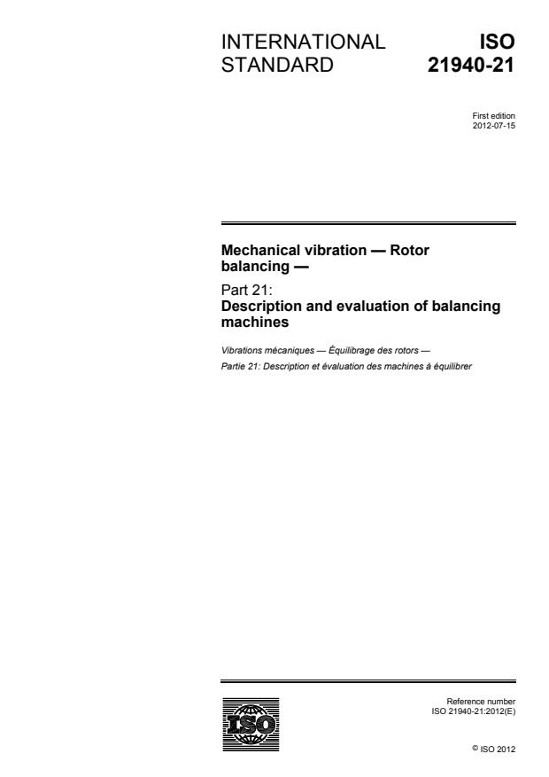 ISO 21940-21:2012 - Mechanical vibration --  Rotor balancing