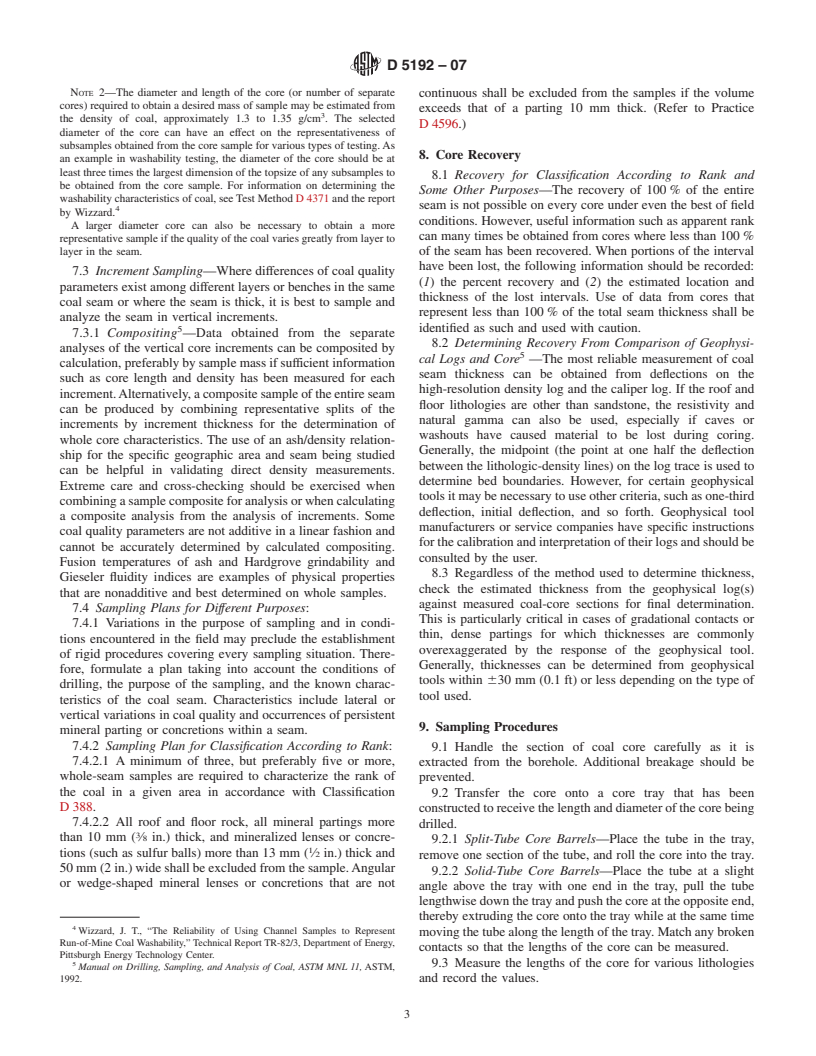 ASTM D5192-07 - Standard Practice for Collection of Coal Samples from Core