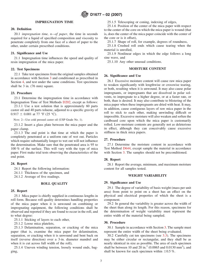 ASTM D1677-02(2007) - Standard Methods for Sampling and Testing Untreated Mica Paper Used for Electrical Insulation