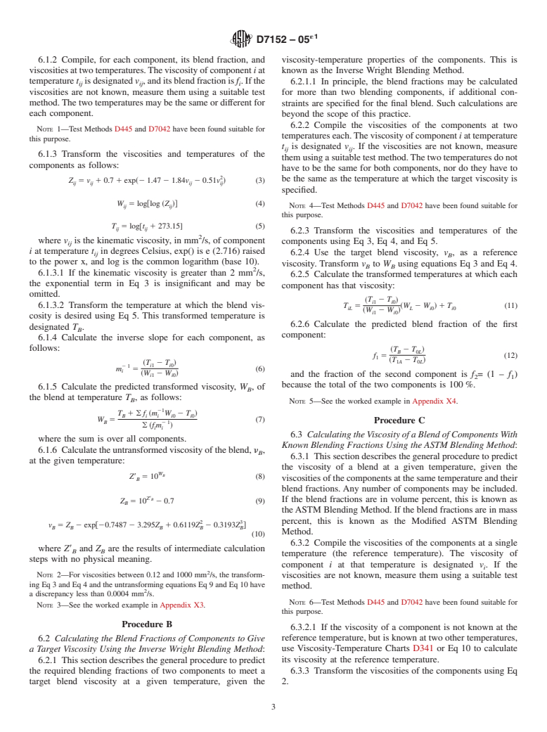 ASTM D7152-05e1 - Standard Practice for Calculating Viscosity of a Blend of Petroleum Products