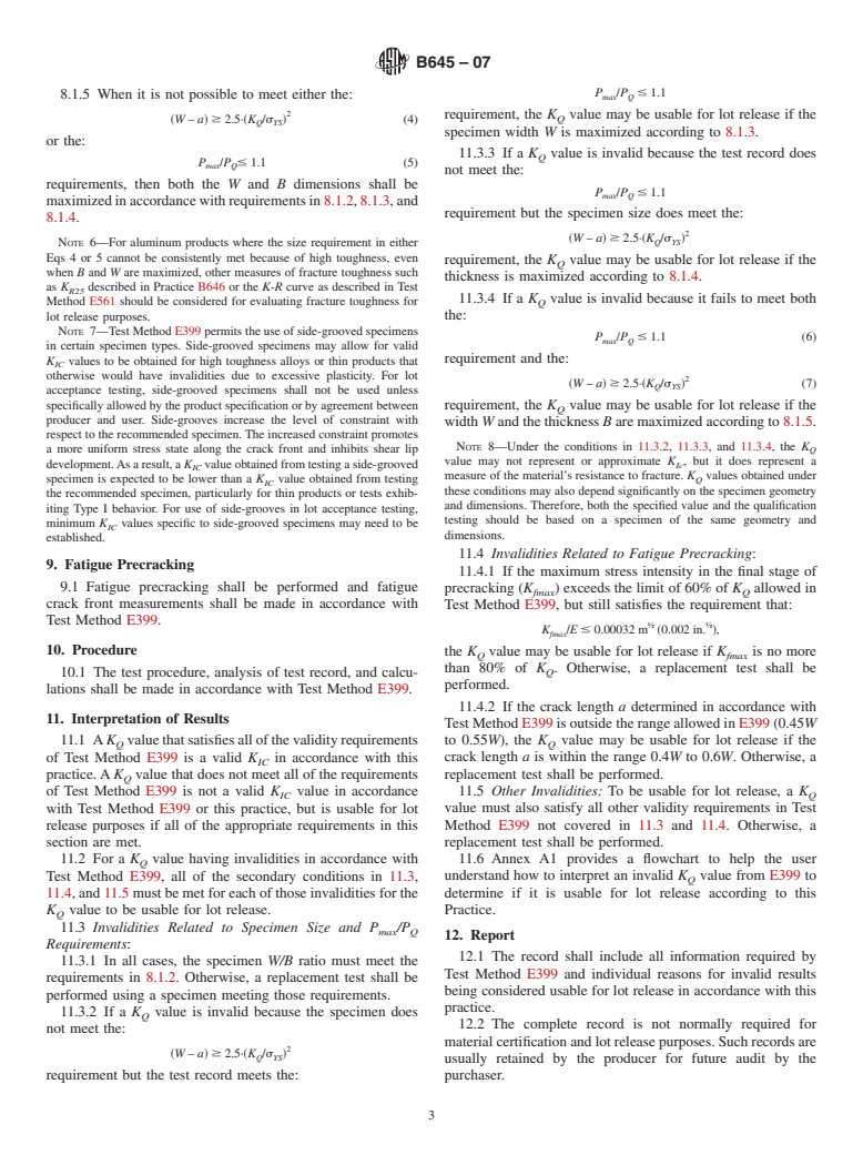 ASTM B645-07 - Standard Practice for Linear-Elastic Plane-Strain Fracture Toughness Testing of Aluminum Alloys