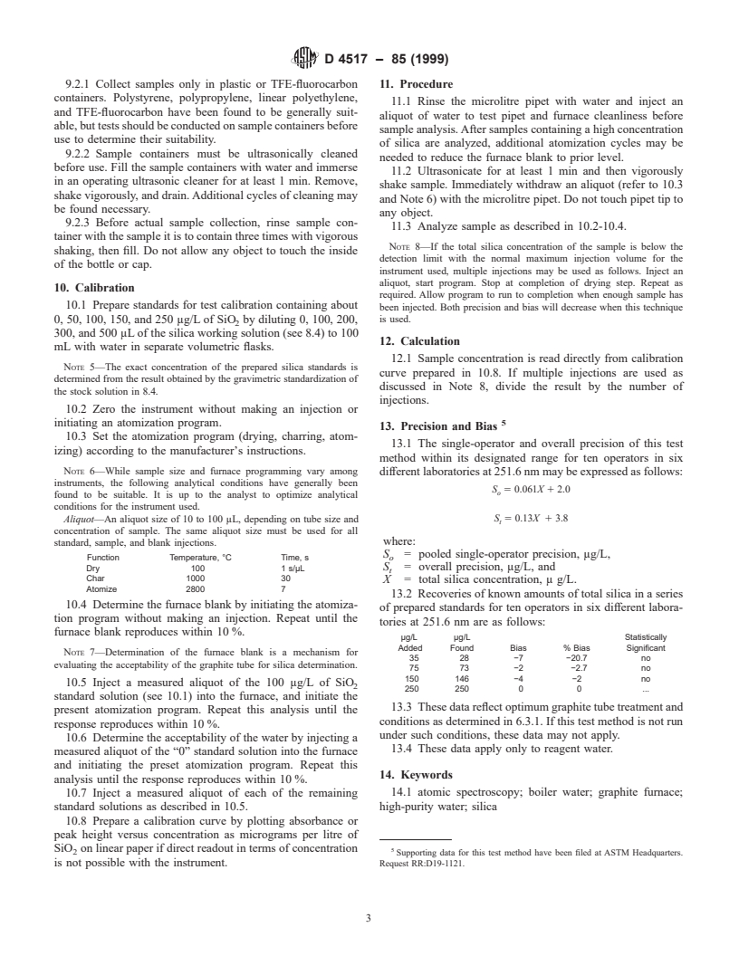 ASTM D4517-85(1999) - Standard Test Method for Low-Level Total Silica in High-Purity Water by Flameless Atomic Absorption Spectroscopy