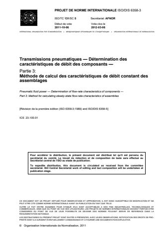 ISO 6358-3:2014 - Transmissions pneumatiques -- Détermination des caractéristiques de débit des composants traversés par un fluide compressible