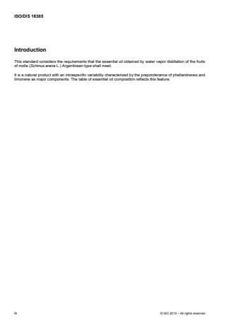ISO 16385:2014 ISO 16385:2014 - Essential oil of molle (Schinus areira L.), Argentinean type - Page 4 preview
