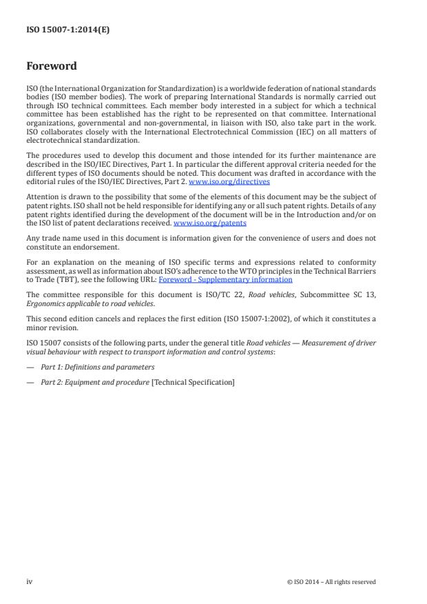 ISO 15007-1:2014 ISO 15007-1:2014 - Road vehicles -- Measurement of driver visual behaviour with respect to transport information and control systems - Page 4 preview
