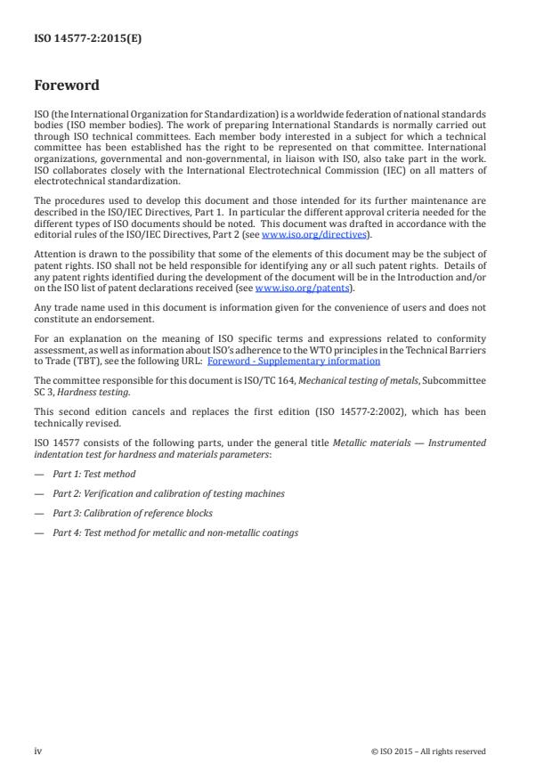 ISO 14577-2:2015 ISO 14577-2:2015 - Metallic materials -- Instrumented indentation test for hardness and materials parameters - Page 4 preview