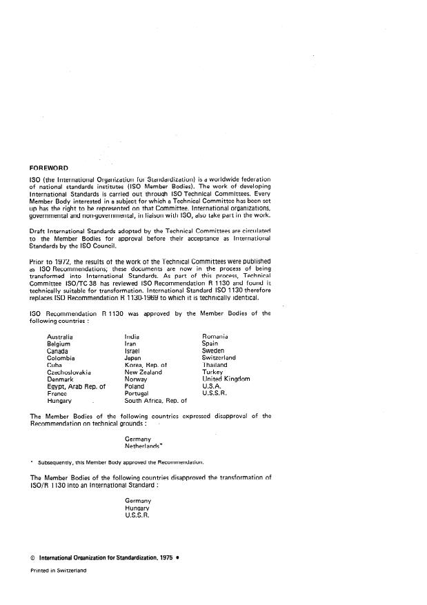 ISO 1130:1975 ISO 1130:1975 - Textile fibres -- Some methods of sampling for testing - Page 2 preview