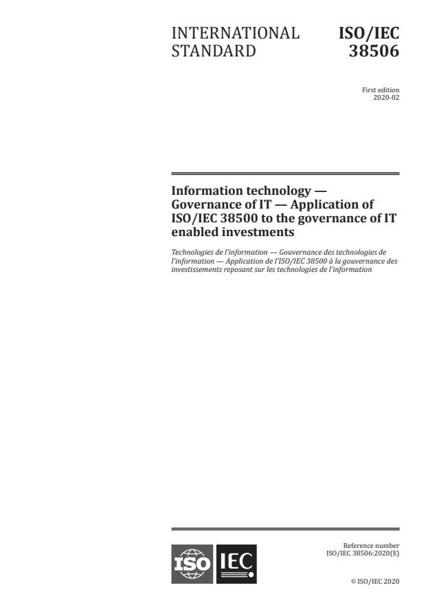 ISO/IEC 38506:2020 - Information technology -- Governance of IT -- Application of ISO/IEC 38500 to the governance of IT enabled investments