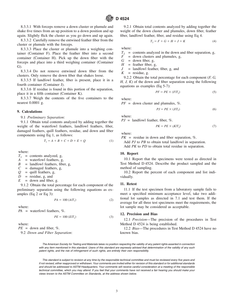 ASTM D4524-86(2000) - Standard Test Method for Composition of Plumage