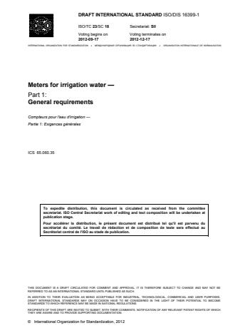 ISO 16399:2014 - Meters for irrigation water
