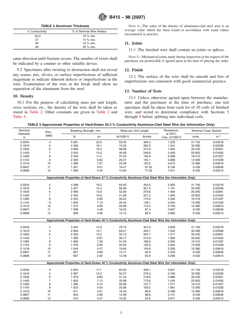 ASTM B415-98(2007) - Standard Specification for Hard-Drawn Aluminum-Clad Steel Wire