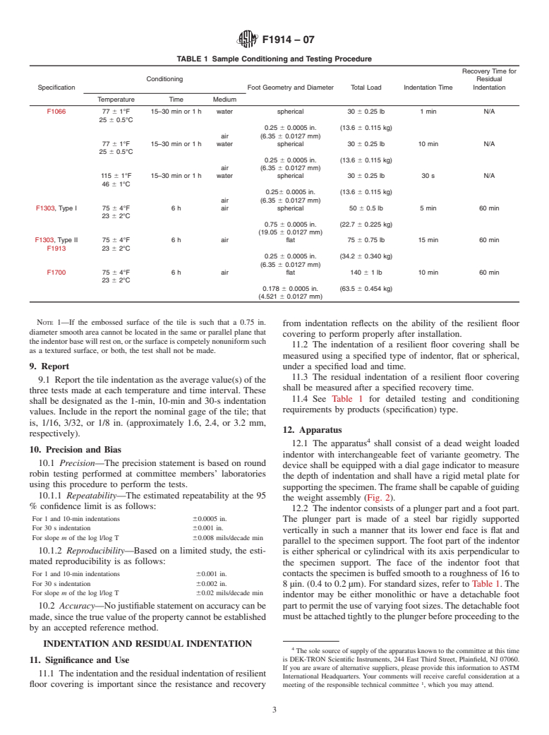 ASTM F1914-07 - Standard Test Methods for Short-Term Indentation and Residual Indentation of Resilient Floor Covering