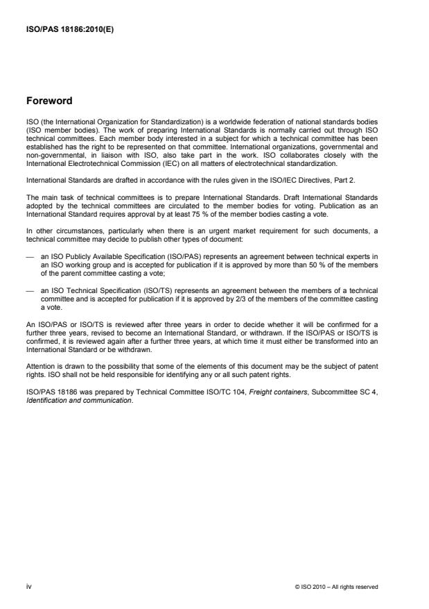 ISO/PAS 18186:2010 ISO/PAS 18186:2010 - Freight containers -- RFID cargo shipment tag system - Page 4 preview