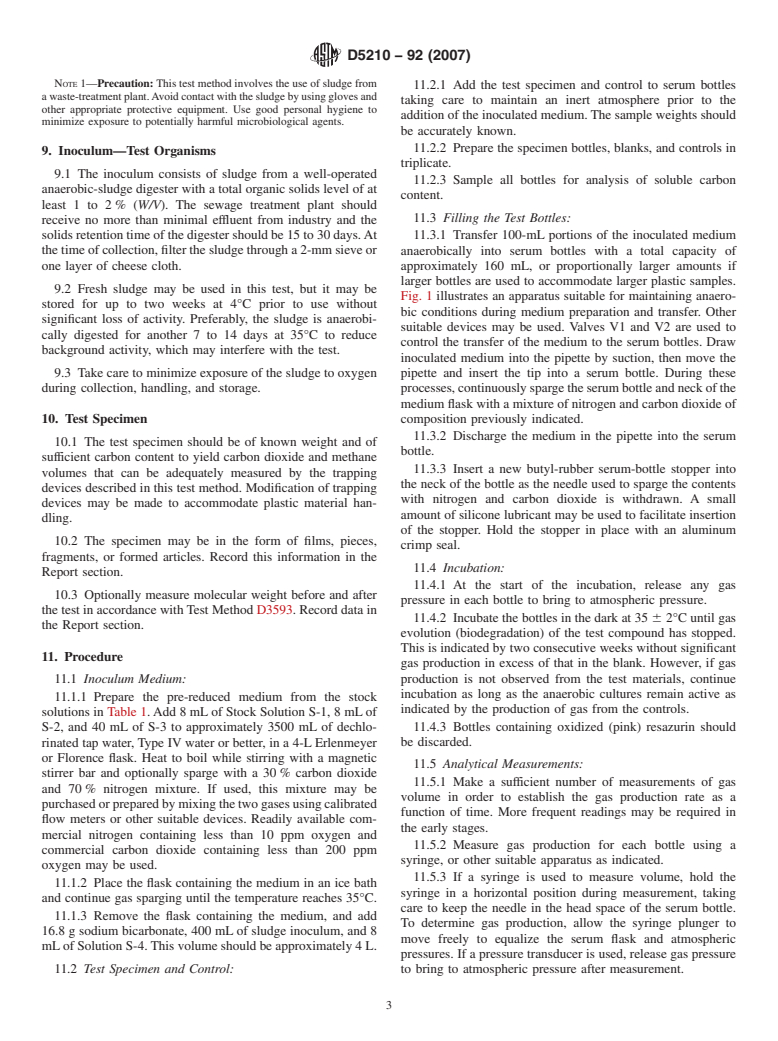 ASTM D5210-92(2007) - Standard Test Method for Determining the Anaerobic Biodegradation of Plastic Materials in the Presence of Municipal Sewage Sludge (Withdrawn 2016)