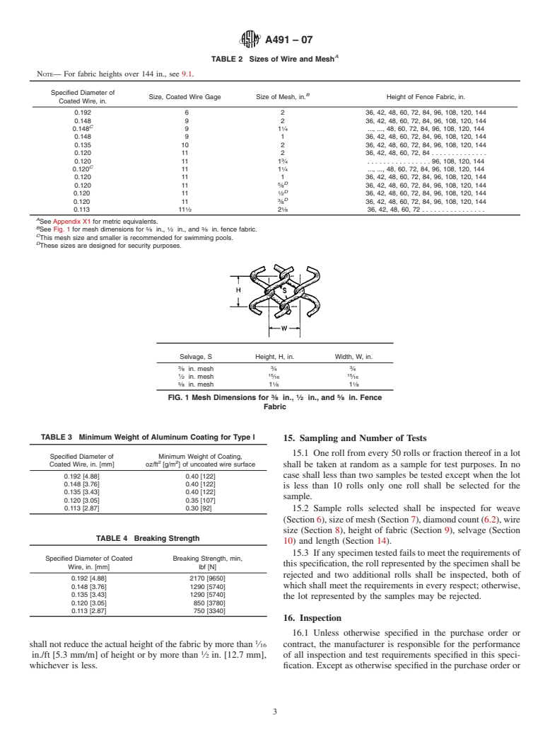 ASTM A491-07 - Standard Specification for Aluminum-Coated Steel Chain-Link Fence Fabric