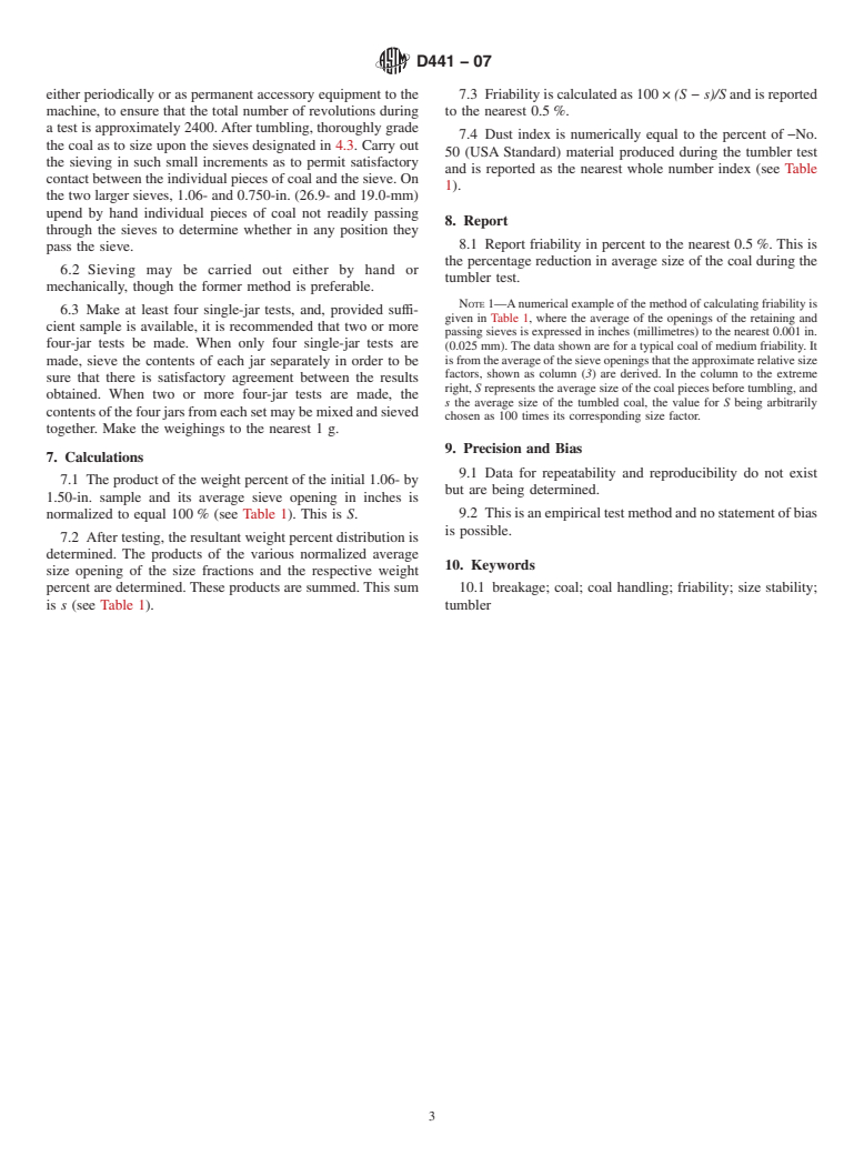 ASTM D441-07 - Standard Test Method of Tumbler Test for Coal