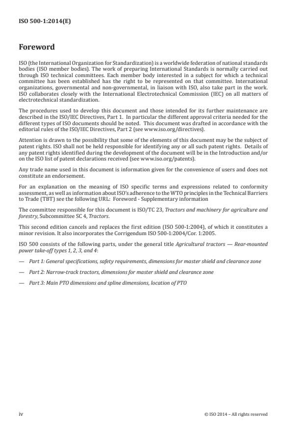 ISO 500-1:2014 ISO 500-1:2014 - Agricultural tractors -- Rear-mounted power take-off types 1, 2, 3 and 4 - Page 4 preview