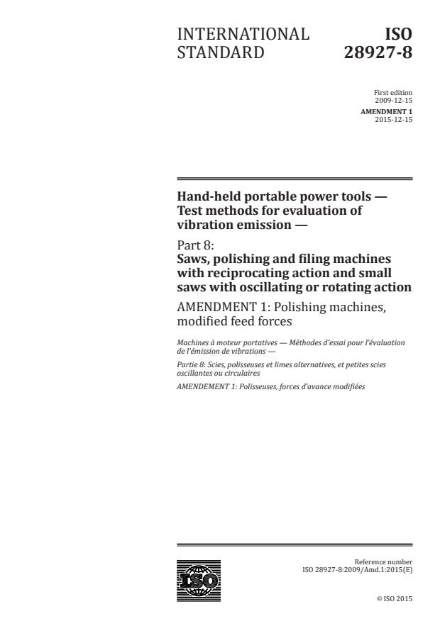 ISO 28927-8:2009/Amd 1:2015 - Polishing machines, modified feed forces
