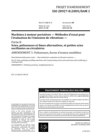 ISO 28927-8:2009/Amd 1:2015 - Polisseuses, forces d'avance modifiées