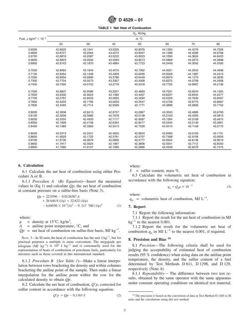 ASTM D4529-01 - Standard Test Method for Estimation of Net Heat of Combustion of Aviation Fuels