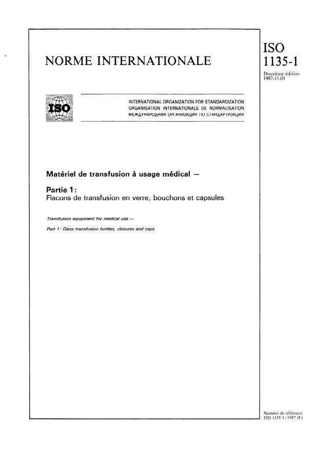 ISO 1135-1:1987 - Matériel de transfusion a usage médical