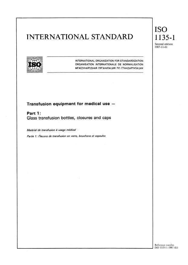 ISO 1135-1:1987 - Transfusion equipment for medical use