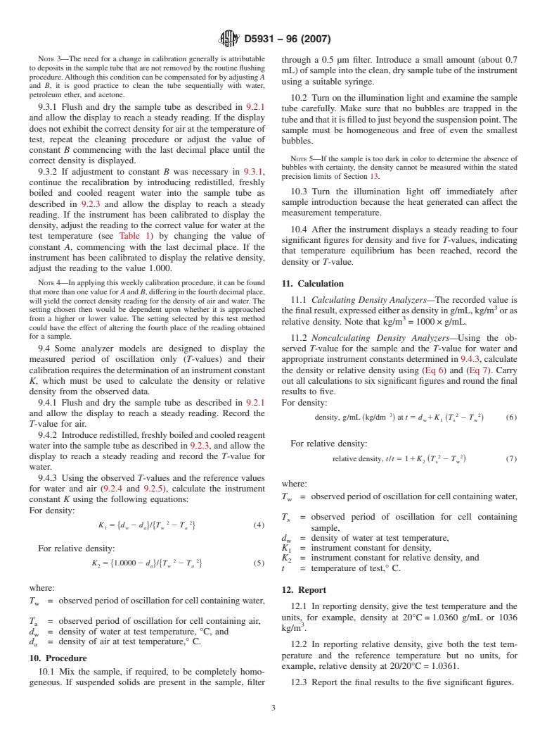 ASTM D5931-96(2007) - Standard Test Method for Density and Relative Density of Engine Coolant Concentrates and Aqueous Engine Coolants by Digital Density Meter