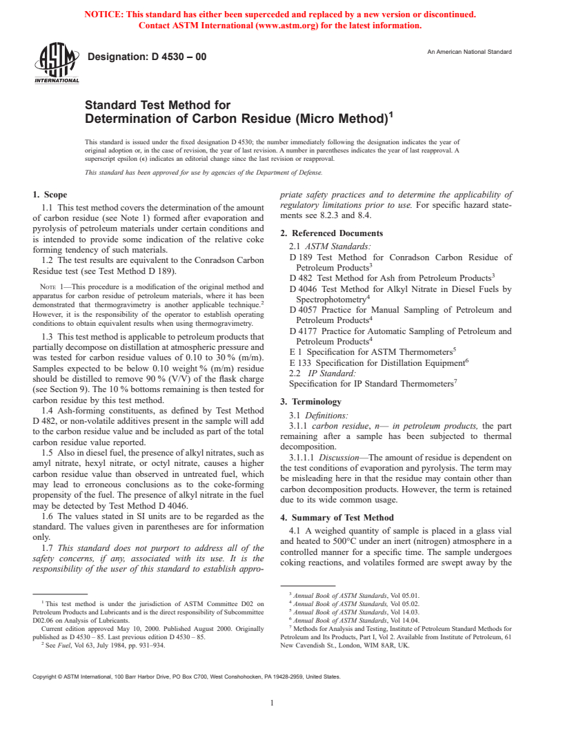 ASTM D4530-00 - Standard Test Method for Determination of Carbon Residue (Micro Method)