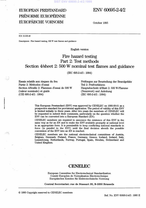 ENV 60695-2-4/2:1995 ENV 60695-2-4/2:1999 - Page 3 preview