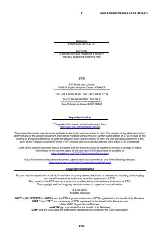 ETSI EN 319 532-3 V1.1.3 (2019-01) - Electronic Signatures and Infrastructures (ESI); Registered Electronic Mail (REM) Services; Part 3: Formats - Page 2 preview