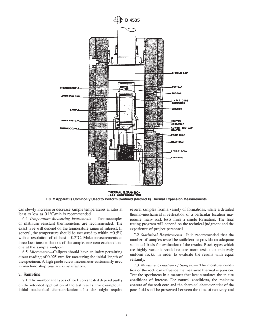 ASTM D4535-85(2000) - Standard Test Methods for Measurement of Thermal Expansion of Rock Using a Dilatometer