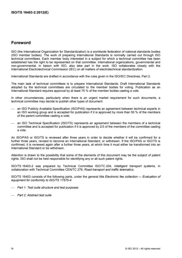 ISO/TS 16403-2:2012 ISO/TS 16403-2:2012 - Electronic fee collection -- Evaluation of equipment for conformity to ISO/TS 17575-4 - Page 4 preview